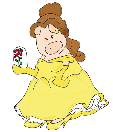 Vectorial: This is a caricature of a pig disguised as Beauty Lady.のイラスト素材