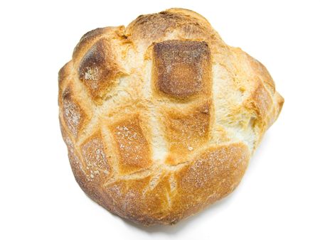 Food: This is a cooked bread roll isolated on white.の写真素材