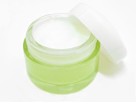Beauty: This is a glass pot with beauty moisturizing face cream.の写真素材