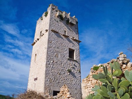 Tourism: This is an ancient Red Stones Tower of Giovinazzo. Apulia.の写真素材