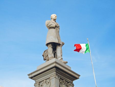 Monument: This is a Giuseppe Mazzini Monument with Italian flagの写真素材