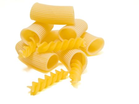 Food: This is a composition of pasta with rigatoni and fusilli.の写真素材