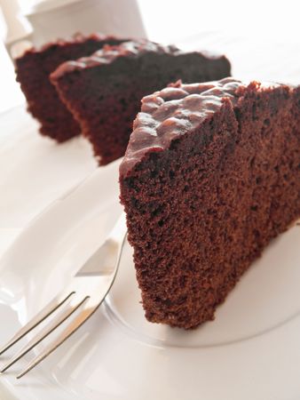Chocolate Cake Slices at Breakfast. の写真素材