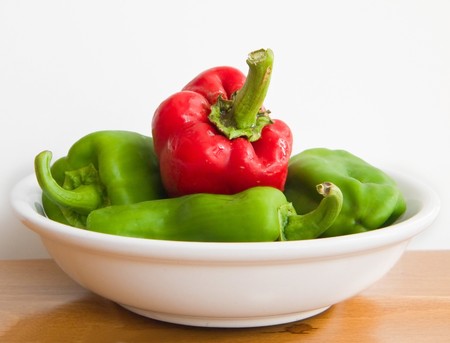 Bell pepper on white dish.の写真素材