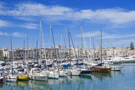 Yachts moored in Trani touristic port. Apulia.の写真素材