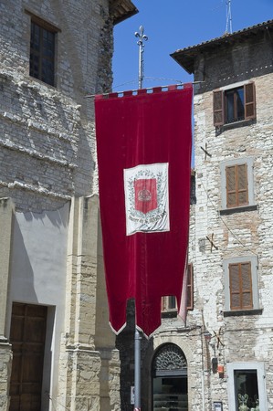 Red drape. Gubbio. Umbria.の写真素材