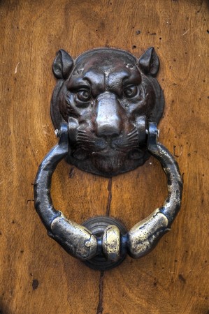 Doorknocker on allwood door.の写真素材