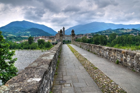 Hunchback Bridge  Bobbio  Emilia-Romagna  Italy の写真素材