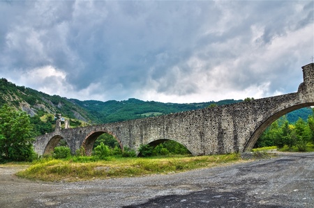 Hunchback Bridge  Bobbio  Emilia-Romagna  Italy の写真素材