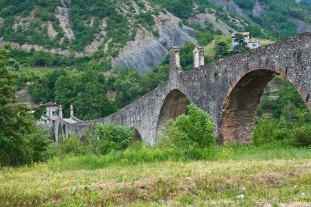 Hunchback Bridge  Bobbio  Emilia-Romagna  Italy の写真素材