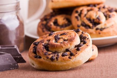Chocolate chip brioche buns.の写真素材