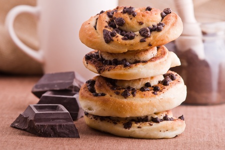 Chocolate chip brioche buns.の写真素材