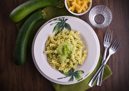 Pasta with zucchini pesto. の写真素材