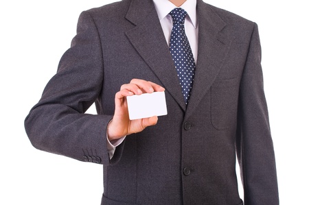 Business man showing blank card.の写真素材
