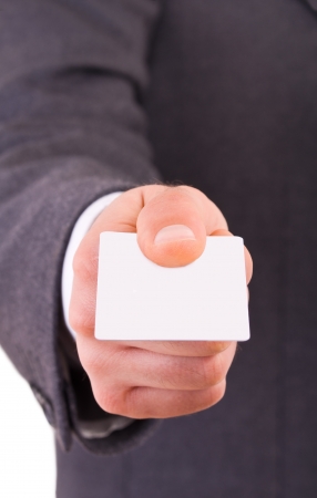 Business man offering blank card.の写真素材