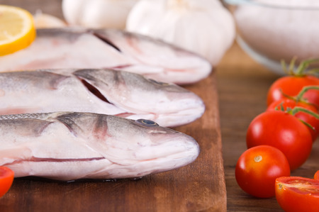 Uncooked sea bass.の写真素材