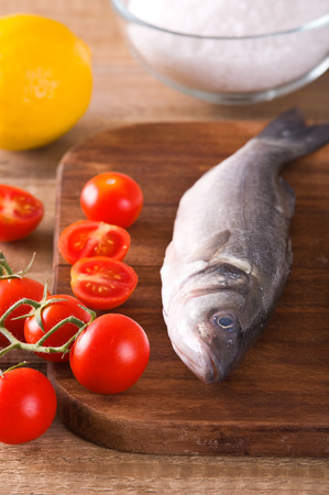 Uncooked sea bass.の写真素材