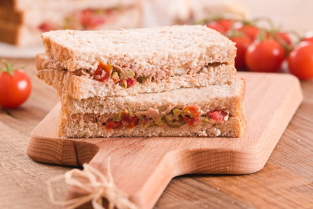 Tuna, olives and tomato sandwiches.の写真素材