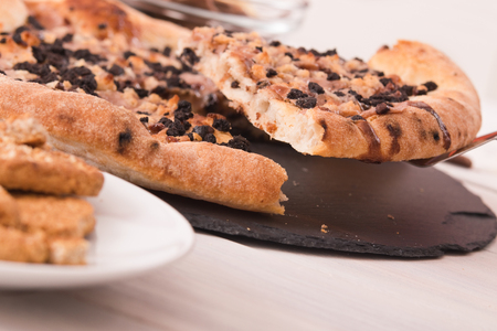 Sweet chocolate pizza with cookies.の写真素材