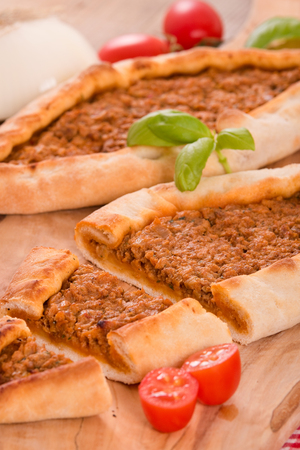 Turkish pide pizza with meat and onion. の写真素材
