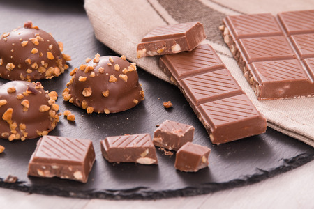 Chocolate truffles with caramel cream filling. の写真素材