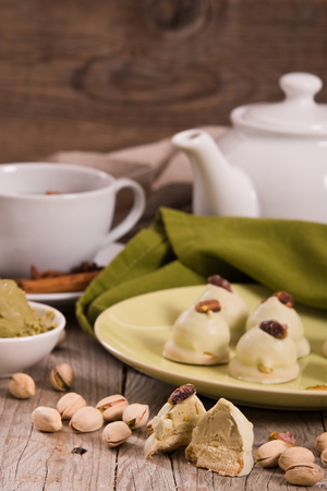 Pistachio truffles. の写真素材