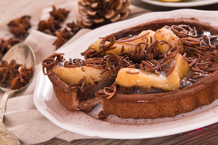 Pear and Chocolate Tart.の写真素材