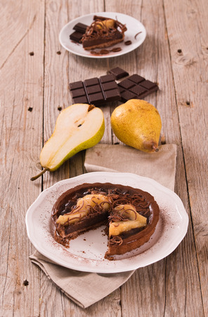 Pear and Chocolate Tart.の写真素材