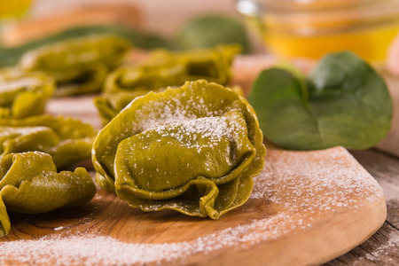 Spinach ravioli with ricotta cheese filling.の写真素材