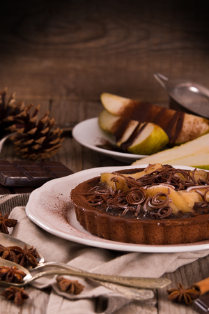 Pear and Chocolate Tart.の写真素材