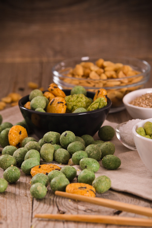 Wasabi coated peanuts.の写真素材
