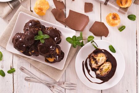 Chocolate profiteroles.