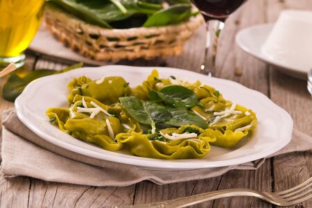 Spinach ravioli with ricotta cheese filling.の写真素材