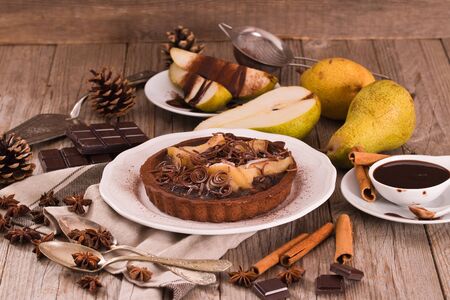 Pear and Chocolate Tart.の写真素材