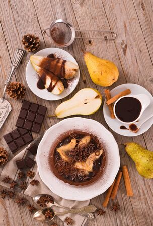 Pear and Chocolate Tart.の写真素材