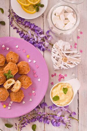 Puff pastries with custard cream.の写真素材