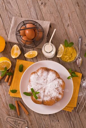 Cake with lemon cream filling.の写真素材
