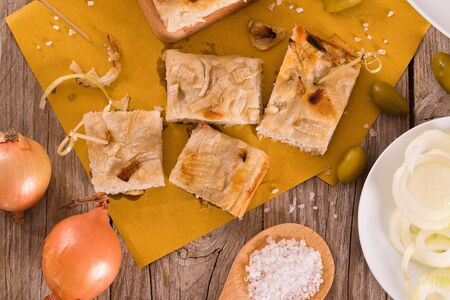 Genoese focaccia flatbread.の写真素材