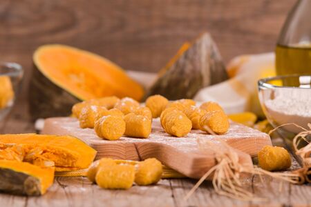 Raw pumpkin gnocchi.の写真素材
