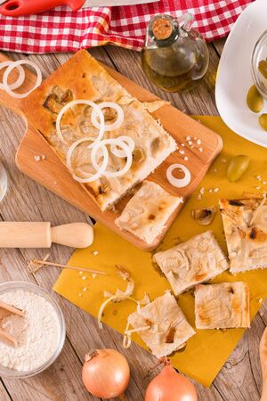 Genoese focaccia flatbread.の写真素材