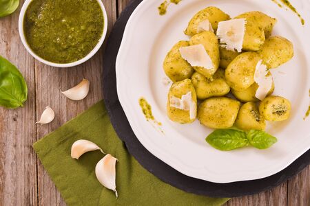 Potato gnocchi stuffed with pesto sauce.の写真素材