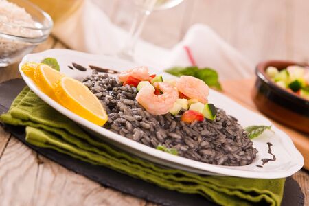 Squid ink risotto.の写真素材