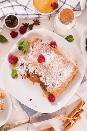 Bougatsa - Greek puff pastry with cream.の写真素材