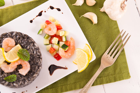 Squid ink risotto.の写真素材