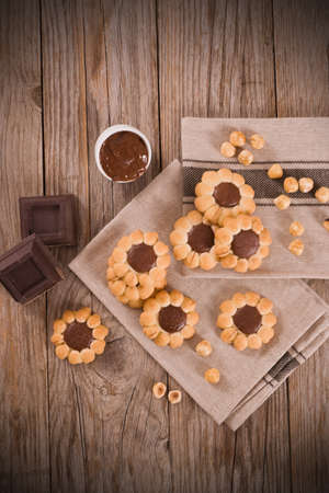 Flower shaped chocolate biscuits.の写真素材