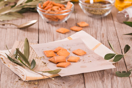 Crostini bread with oregano and olive oil.の写真素材