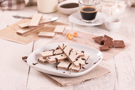 Neapolitan wafers filling with hazelnut-chocolate cream.の写真素材