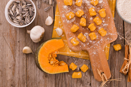 Raw pumpkin gnocchi.の写真素材