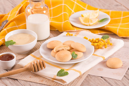 Cookies with lemon cream fillingの写真素材