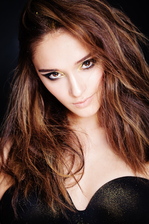 Gorgeous Woman with Brown Curly Hairstyleの写真素材
